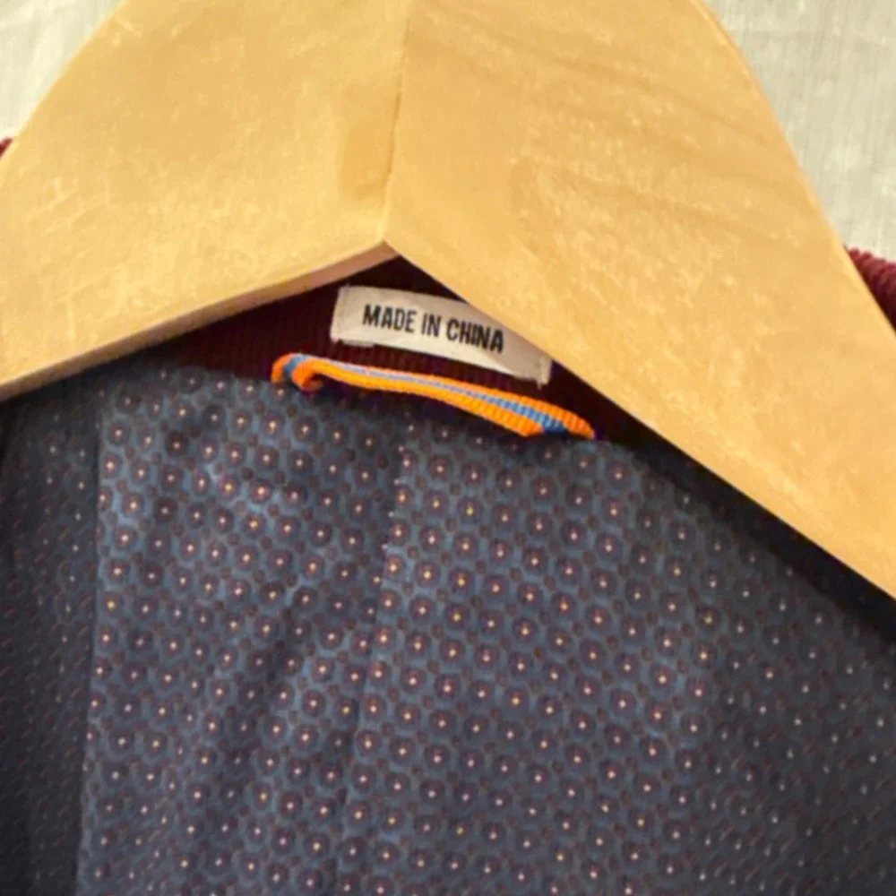Crown & Ivy Mens Burgundy Corduroy Blazer Sport Coat 46R Red Cotton‎ Stretch